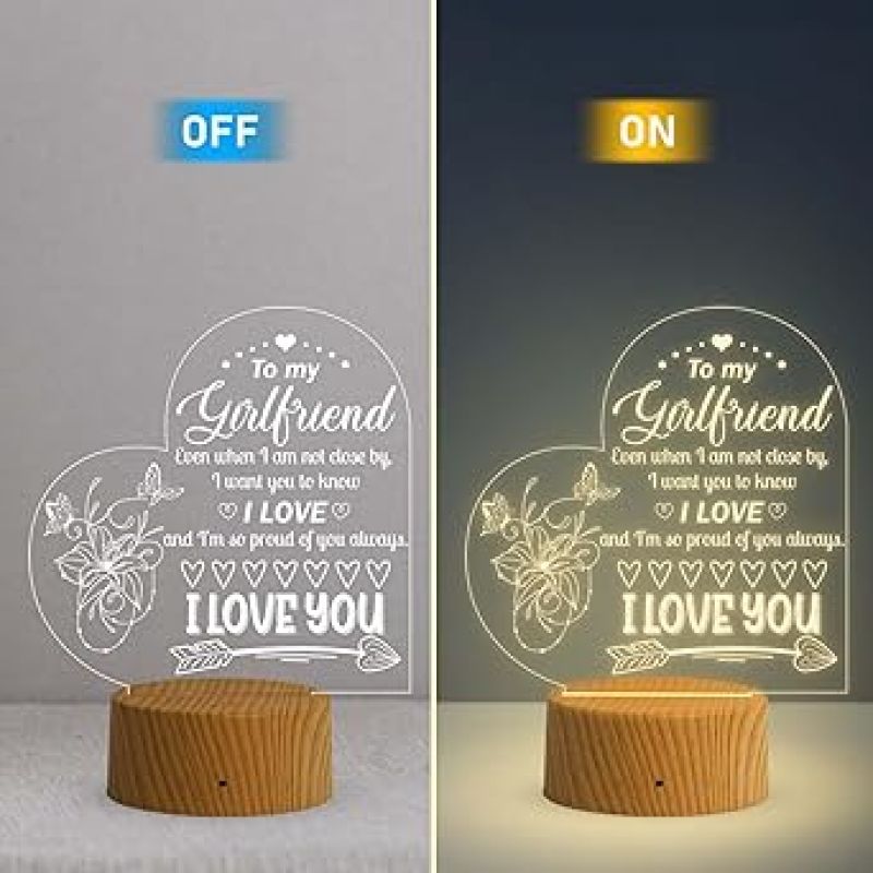 Gift for Girlfriend, to My Girlfriend Engraved Night Light, I Love You Gift for Her, Girlfriend Gift for Birthday Valentines Day Gift for Her from Boyfriend (Warm White Light)