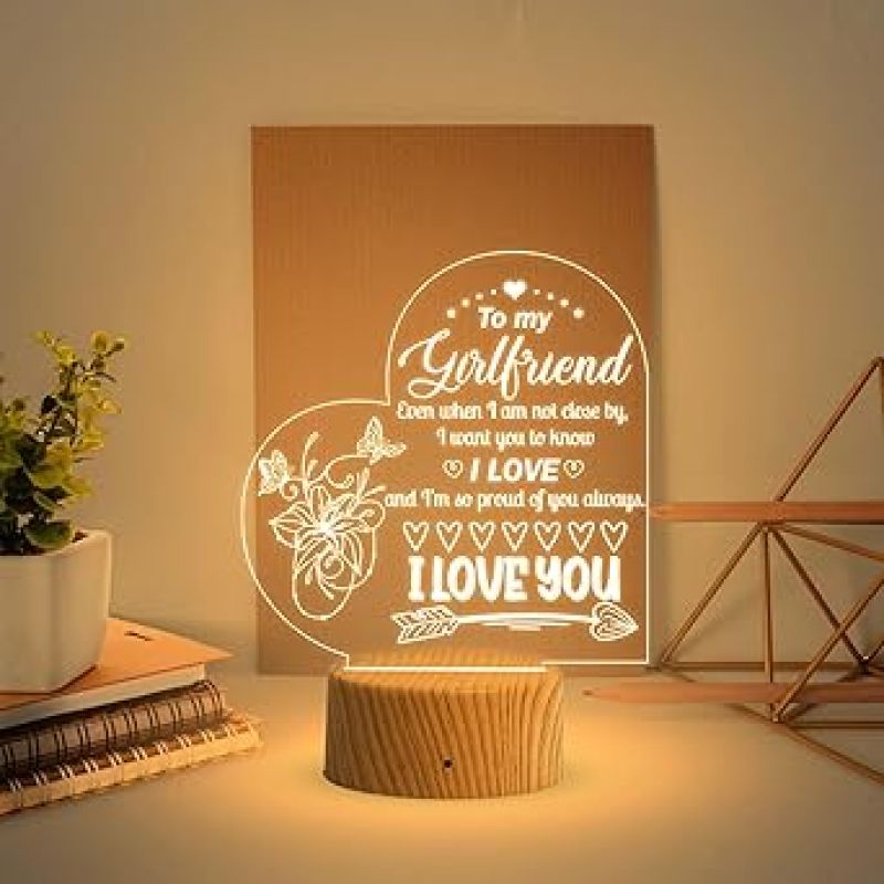 Gift for Girlfriend, to My Girlfriend Engraved Night Light, I Love You Gift for Her, Girlfriend Gift for Birthday Valentines Day Gift for Her from Boyfriend (Warm White Light)