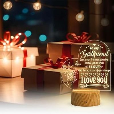 Gift for Girlfriend, to My Girlfriend Engraved Night Light, I Love You Gift for Her, Girlfriend Gift for Birthday Valentines Day Gift for Her from Boyfriend (Warm White Light)