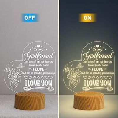 Gift for Girlfriend, to My Girlfriend Engraved Night Light, I Love You Gift for Her, Girlfriend Gift for Birthday Valentines Day Gift for Her from Boyfriend (Warm White Light)