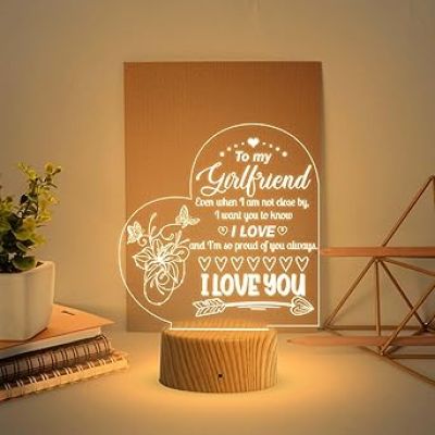 Gift for Girlfriend, to My Girlfriend Engraved Night Light, I Love You Gift for Her, Girlfriend Gift for Birthday Valentines Day Gift for Her from Boyfriend (Warm White Light)