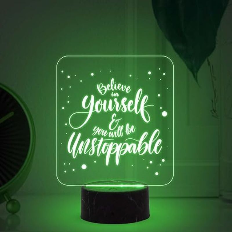 Motivational Desk Table Lamp with Automatic Color Changing Light  Inspirational Night Lamp  Gift for Student  Bedside Table Lamp (Design 1)