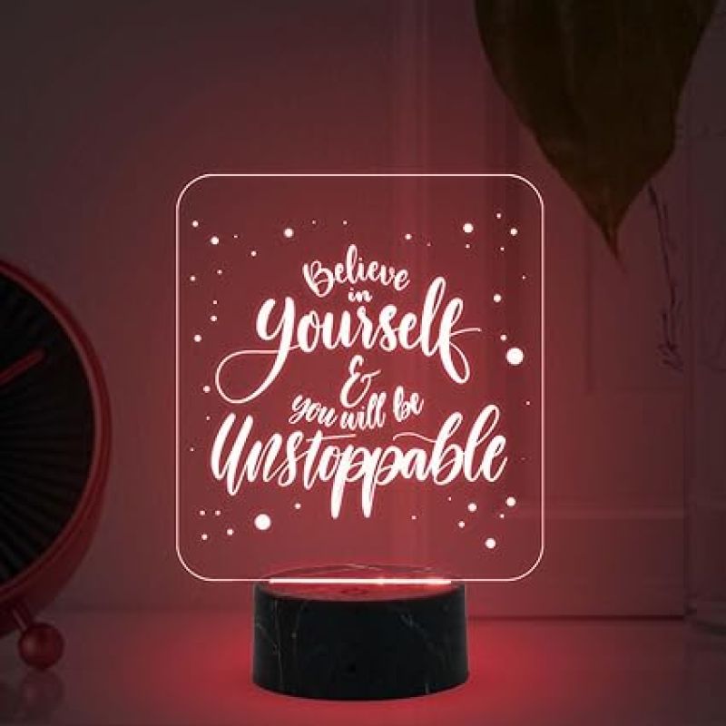 Motivational Desk Table Lamp with Automatic Color Changing Light  Inspirational Night Lamp  Gift for Student  Bedside Table Lamp (Design 1)