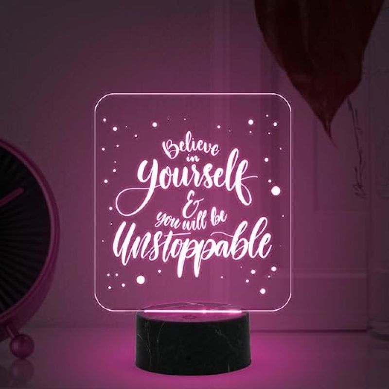 Motivational Desk Table Lamp with Automatic Color Changing Light  Inspirational Night Lamp  Gift for Student  Bedside Table Lamp (Design 1)