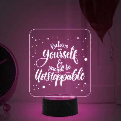 Motivational Desk Table Lamp with Automatic Color Changing Light  Inspirational Night Lamp  Gift for Student  Bedside Table Lamp (Design 1)