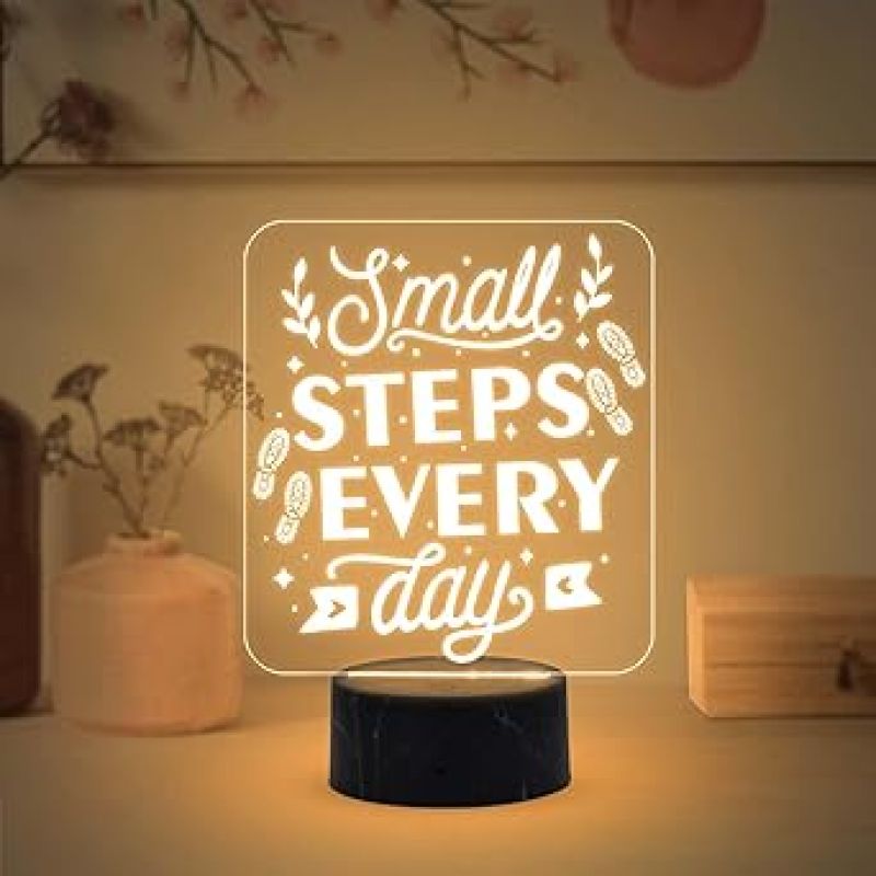 Motivational Desk Table Lamp with Warm White Light & On/Off Touch Button | USB Powered | Inspirational Night Lamp | Gift for Student | Bedside Table Lamp (Design 4)