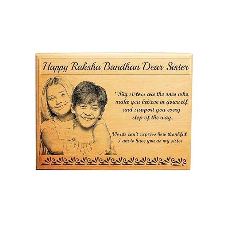 Personalized RakshaBandhan Wooden Photo Frame  Customized Gift For Rakhi  Engraved Photo Frame  Gift For Brother  Sister  Siblings  Best Gift For Rakhi (8x6 Inch)