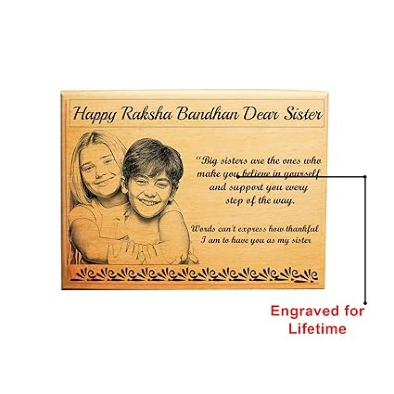 Personalized RakshaBandhan Wooden Photo Frame  Customized Gift For Rakhi  Engraved Photo Frame  Gift For Brother  Sister  Siblings  Best Gift For Rakhi (8x6 Inch)