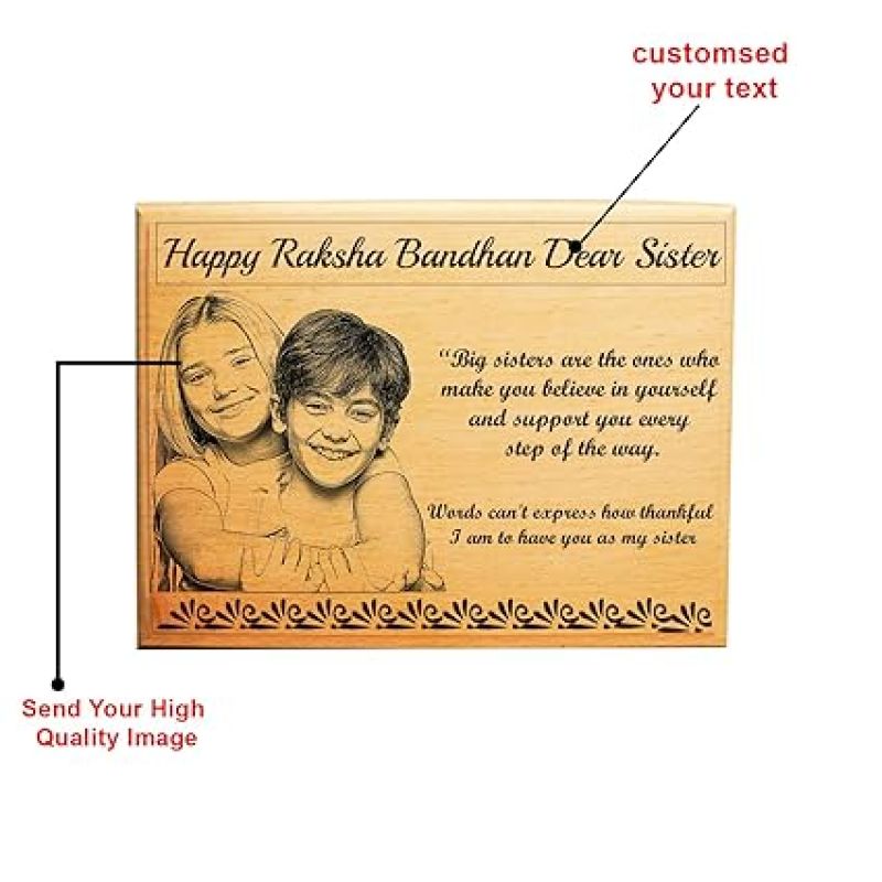 Personalized RakshaBandhan Wooden Photo Frame  Customized Gift For Rakhi  Engraved Photo Frame  Gift For Brother  Sister  Siblings  Best Gift For Rakhi (8x6 Inch)