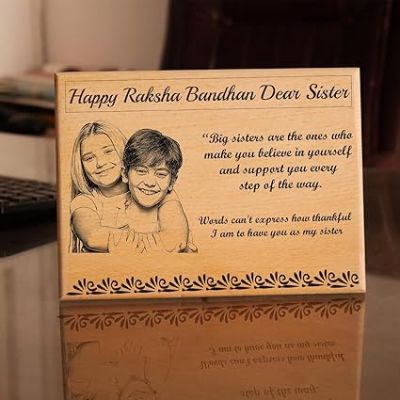 Personalized RakshaBandhan Wooden Photo Frame  Customized Gift For Rakhi  Engraved Photo Frame  Gift For Brother  Sister  Siblings  Best Gift For Rakhi (8x6 Inch)