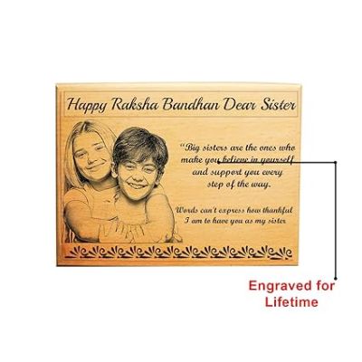 Personalized RakshaBandhan Wooden Photo Frame  Customized Gift For Rakhi  Engraved Photo Frame  Gift For Brother  Sister  Siblings  Best Gift For Rakhi (8x6 Inch)