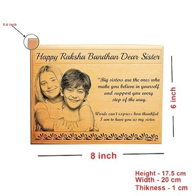 Personalized RakshaBandhan Wooden Photo Frame  Customized Gift For Rakhi  Engraved Photo Frame  Gift For Brother  Sister  Siblings  Best Gift For Rakhi (8x6 Inch)