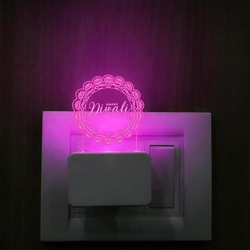 Happy Diwali Engraved Plug Night Lamp with 7 Color Changing Light  Home & Office Decor Light  Diwali Gift for Employees & Family  Diwali Wishing Gift (Design 1)