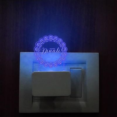 Happy Diwali Engraved Plug Night Lamp with 7 Color Changing Light  Home & Office Decor Light  Diwali Gift for Employees & Family  Diwali Wishing Gift (Design 1)