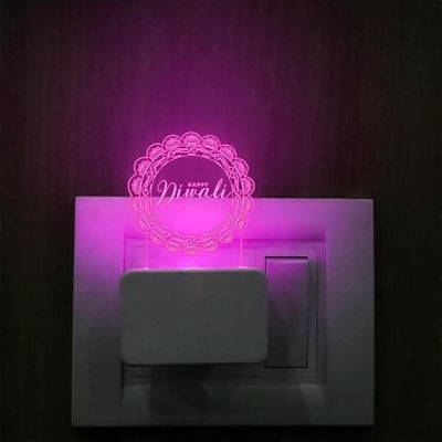 Happy Diwali Engraved Plug Night Lamp with 7 Color Changing Light  Home & Office Decor Light  Diwali Gift for Employees & Family  Diwali Wishing Gift (Design 1)