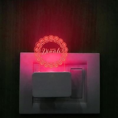 Happy Diwali Engraved Plug Night Lamp with 7 Color Changing Light  Home & Office Decor Light  Diwali Gift for Employees & Family  Diwali Wishing Gift (Design 1)