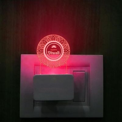 Happy Diwali Engraved Plug Night Lamp with 7 Color Changing Light  Home & Office Decor Light  Diwali Gift for Employees & Family  Diwali Wishing Gift (Design 2)
