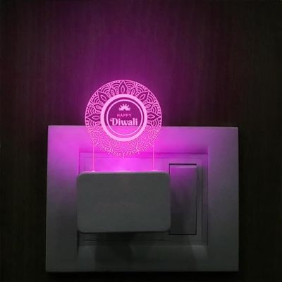 Happy Diwali Engraved Plug Night Lamp with 7 Color Changing Light  Home & Office Decor Light  Diwali Gift for Employees & Family  Diwali Wishing Gift (Design 2)