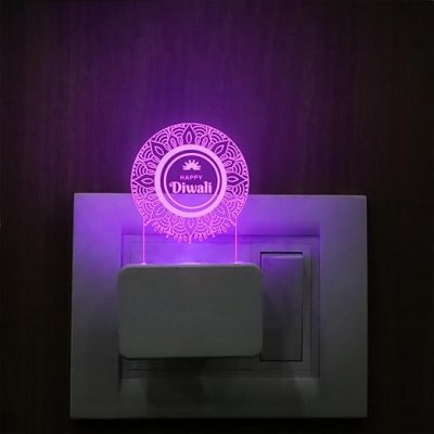 Happy Diwali Engraved Plug Night Lamp with 7 Color Changing Light  Home & Office Decor Light  Diwali Gift for Employees & Family  Diwali Wishing Gift (Design 2)