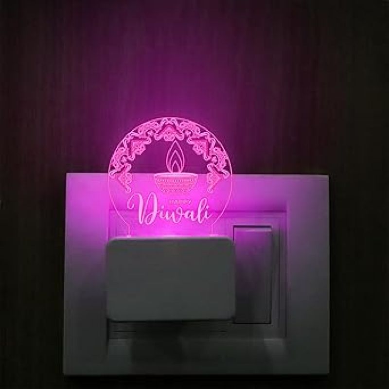 Happy Diwali Engraved Plug Night Lamp with 7 Color Changing Light  Home & Office Decor Light  Diwali Gift for Employees & Family  Diwali Wishing Gift (Design 3)