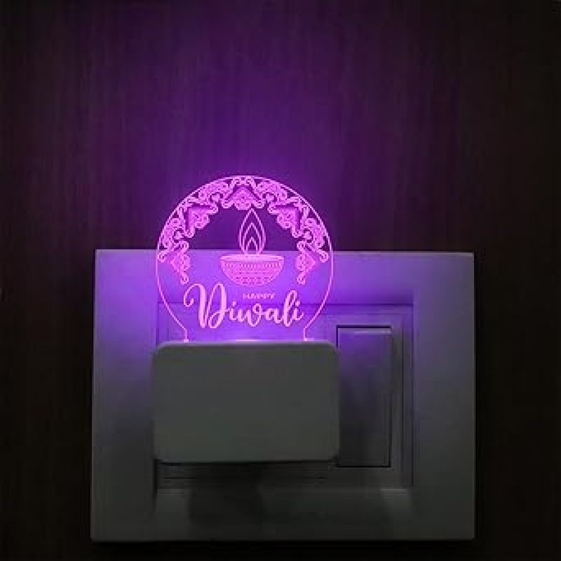 Happy Diwali Engraved Plug Night Lamp with 7 Color Changing Light  Home & Office Decor Light  Diwali Gift for Employees & Family  Diwali Wishing Gift (Design 3)