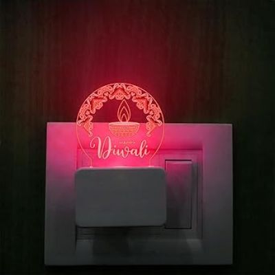 Happy Diwali Engraved Plug Night Lamp with 7 Color Changing Light  Home & Office Decor Light  Diwali Gift for Employees & Family  Diwali Wishing Gift (Design 3)