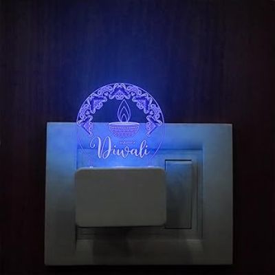 Happy Diwali Engraved Plug Night Lamp with 7 Color Changing Light  Home & Office Decor Light  Diwali Gift for Employees & Family  Diwali Wishing Gift (Design 3)