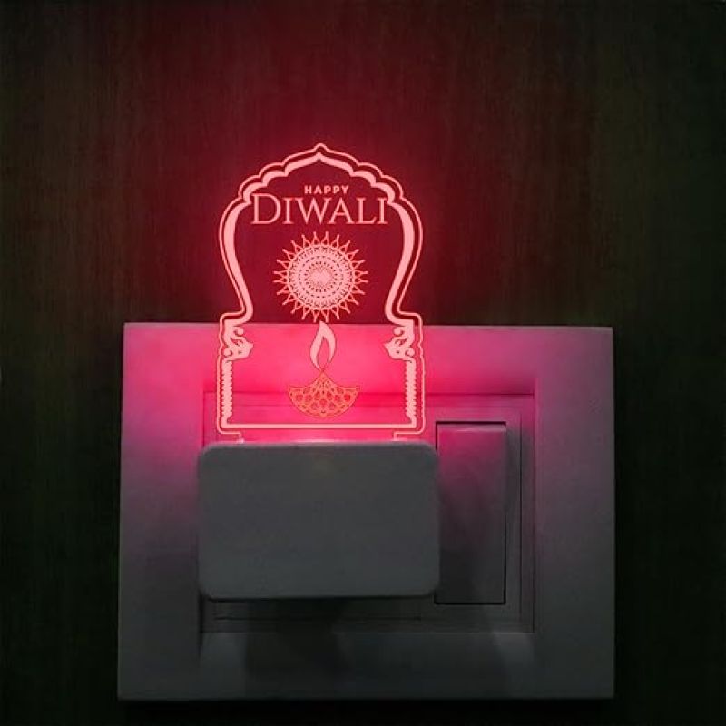 Diwali Engraved Plug Night Lamp with 7 Color Changing Light  Home & Office Decor Light  Diwali Gift for Employees & Family  Diwali Wishing Gift (Design 4)