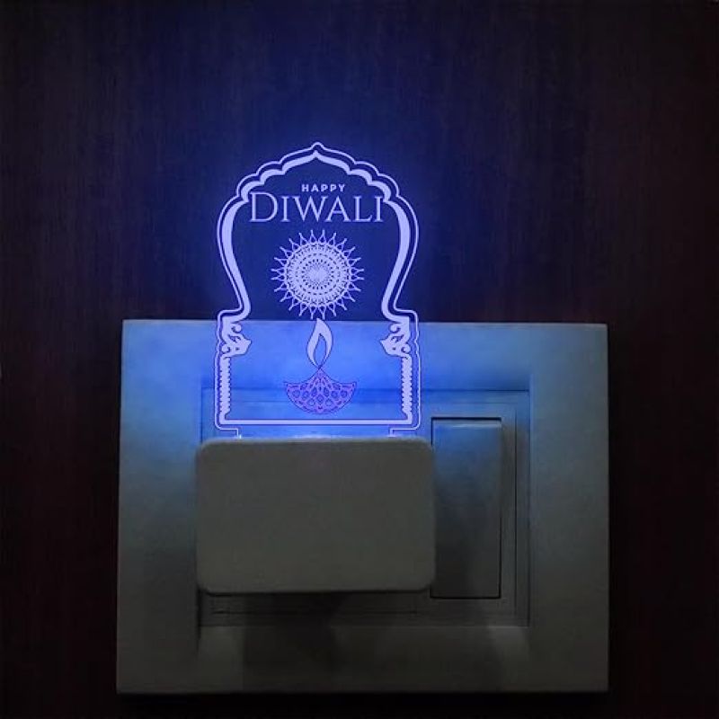 Diwali Engraved Plug Night Lamp with 7 Color Changing Light  Home & Office Decor Light  Diwali Gift for Employees & Family  Diwali Wishing Gift (Design 4)