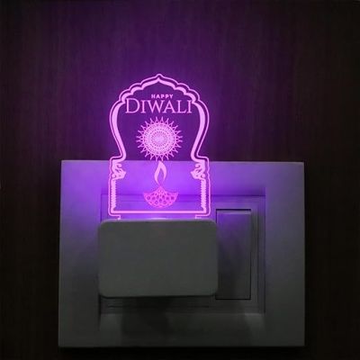 Diwali Engraved Plug Night Lamp with 7 Color Changing Light  Home & Office Decor Light  Diwali Gift for Employees & Family  Diwali Wishing Gift (Design 4)