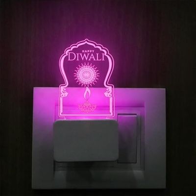 Diwali Engraved Plug Night Lamp with 7 Color Changing Light  Home & Office Decor Light  Diwali Gift for Employees & Family  Diwali Wishing Gift (Design 4)