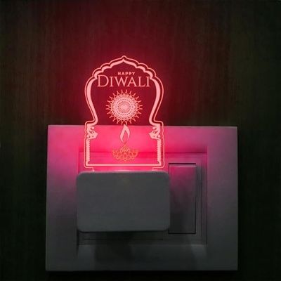 Diwali Engraved Plug Night Lamp with 7 Color Changing Light  Home & Office Decor Light  Diwali Gift for Employees & Family  Diwali Wishing Gift (Design 4)