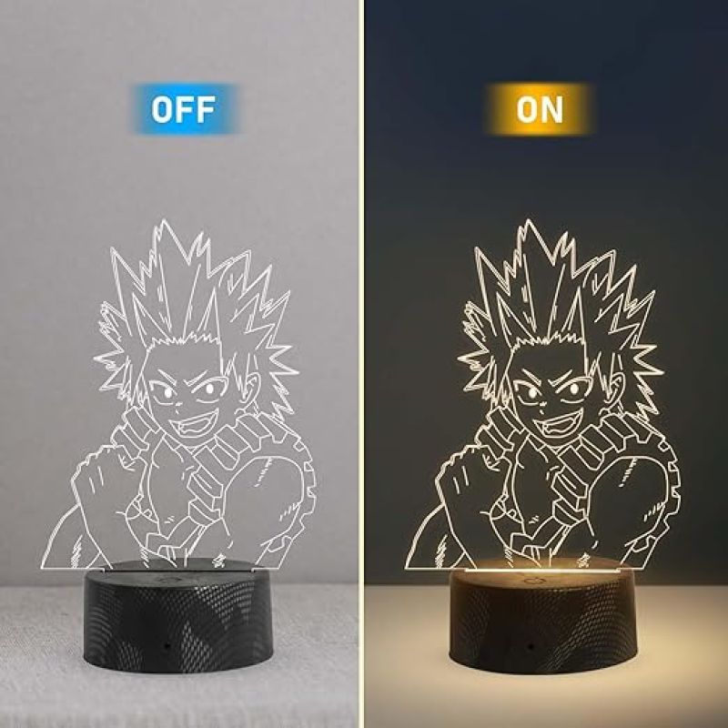 3D Illusion My Hero Academia LED Lamp KirishimaEijiro 3D Illusion Lamp Night Lights for Anime Lover  3D Night Light Anime for Kids Room (Warm White Light )