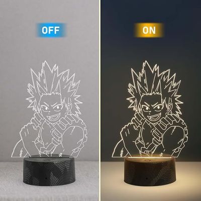 3D Illusion My Hero Academia LED Lamp KirishimaEijiro 3D Illusion Lamp Night Lights for Anime Lover  3D Night Light Anime for Kids Room (Warm White Light )