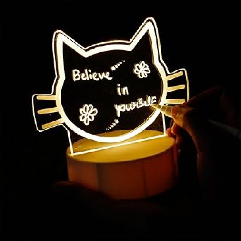 3D Rewritable Message Lamp Light Writing Message Board for Keeping Notes, Messages  Message lamp  Creative visualization lamp  Acrylic Message Board led lamp (Cute Cat)
