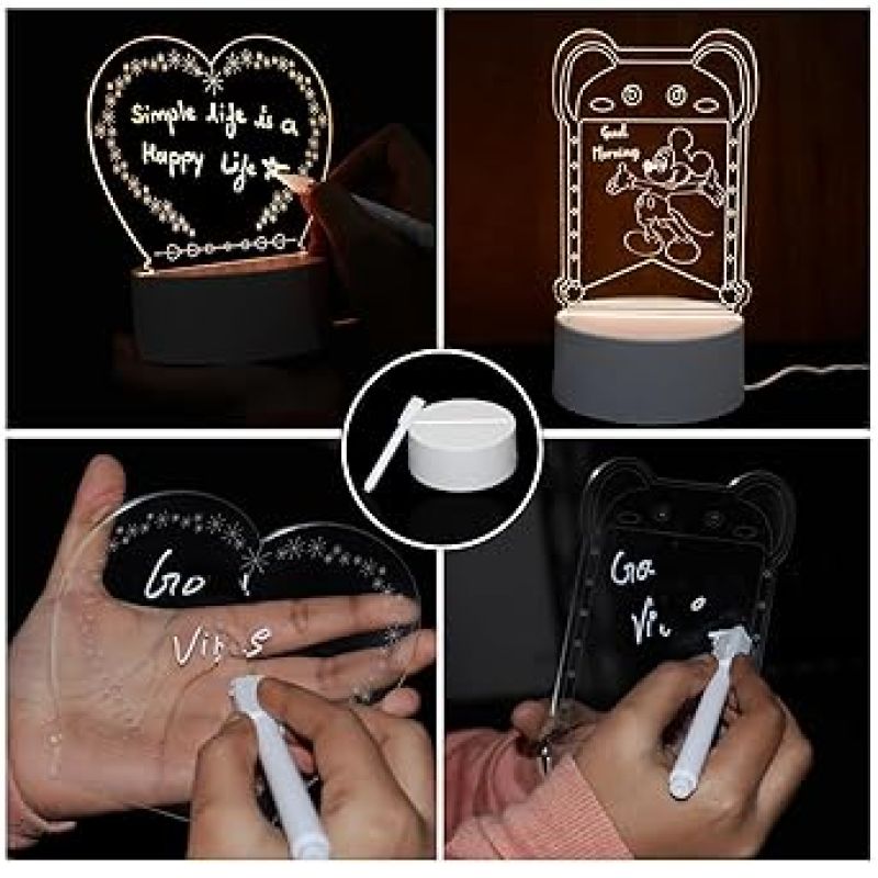 3D Rewritable Message Lamp Light Writing Message Board for Keeping Notes, Messages  Message lamp  Creative visualization lamp  Acrylic Message Board led lamp (Cute Cat)
