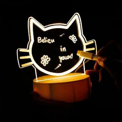 3D Rewritable Message Lamp Light Writing Message Board for Keeping Notes, Messages  Message lamp  Creative visualization lamp  Acrylic Message Board led lamp (Cute Cat)