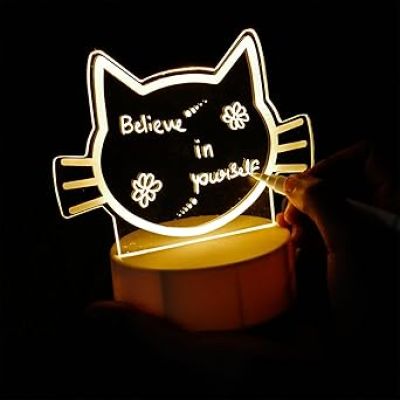 3D Rewritable Message Lamp Light Writing Message Board for Keeping Notes, Messages  Message lamp  Creative visualization lamp  Acrylic Message Board led lamp (Cute Cat)
