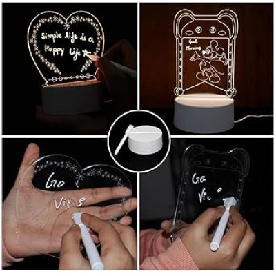 3D Rewritable Message Lamp Light Writing Message Board for Keeping Notes, Messages  Message lamp  Creative visualization lamp  Acrylic Message Board led lamp (Cute Cat)