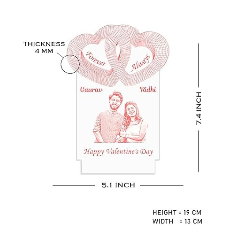 Personalized Happy Valentine Day Night Lamp  Customized with Couple Name  Valentine Day Gift for Wife  Valentines Gift for him  Multicolored Light