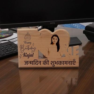 Happy Birthday Personalized wooden Photo Frame  Birthday Gift For Husband  Wife  Parents  Brother  Sister (5.7x8.8 Inch Tabletop) (Engraved Hindi Quote 1)