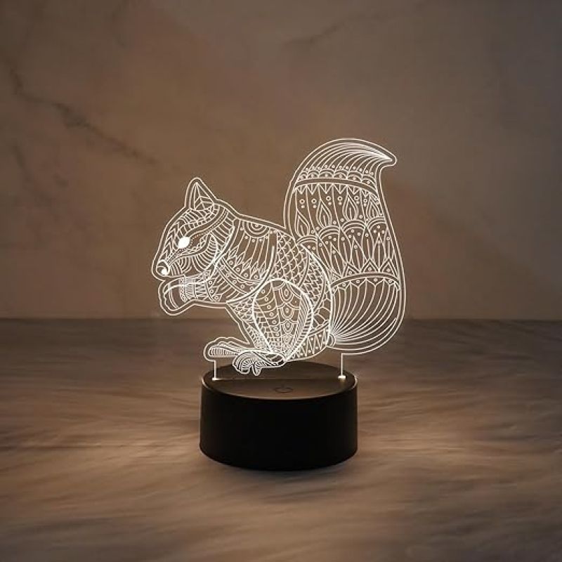 Mandala Design Art Squirrel Night Lamp Warm White Touch Switch  Table Desk Decoration Lamps Acrylic Flat  Birthday Gift & Home Decor Light