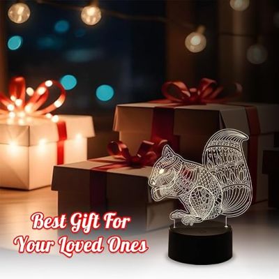 Mandala Design Art Squirrel Night Lamp Warm White Touch Switch  Table Desk Decoration Lamps Acrylic Flat  Birthday Gift & Home Decor Light