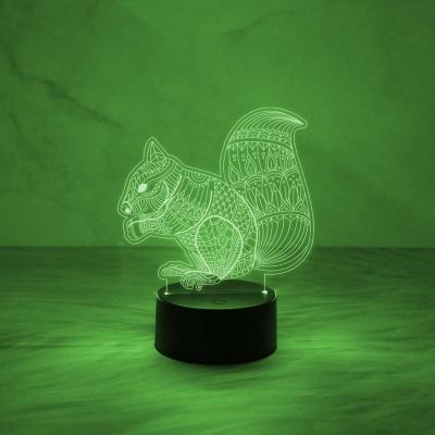 Mandala Design Art Squirrel Night Lamp 7 Color Changing Table Desk Decoration Lamps Acrylic Flat  Birthday Gift & Home Decor Light