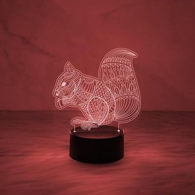 Mandala Design Art Squirrel Night Lamp 7 Color Changing Table Desk Decoration Lamps Acrylic Flat  Birthday Gift & Home Decor Light