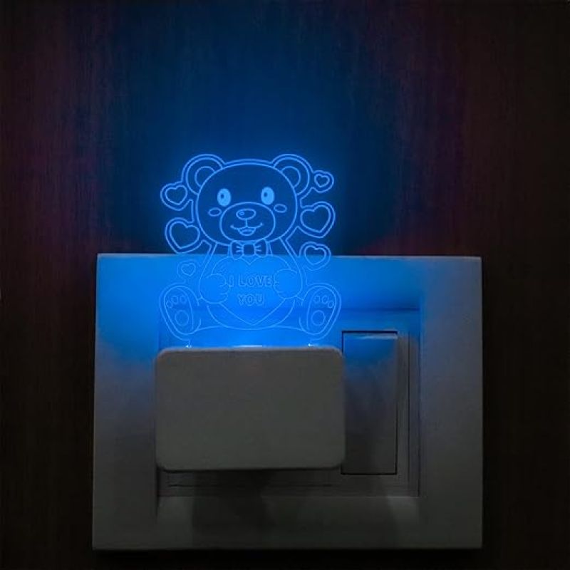 3D Illusion Cute Teddy Night Lamp with Automatic Color Changing Light  I Love You Led Night Lamp  Gift for Birthday Anniversary Valentine Day (Design 1)