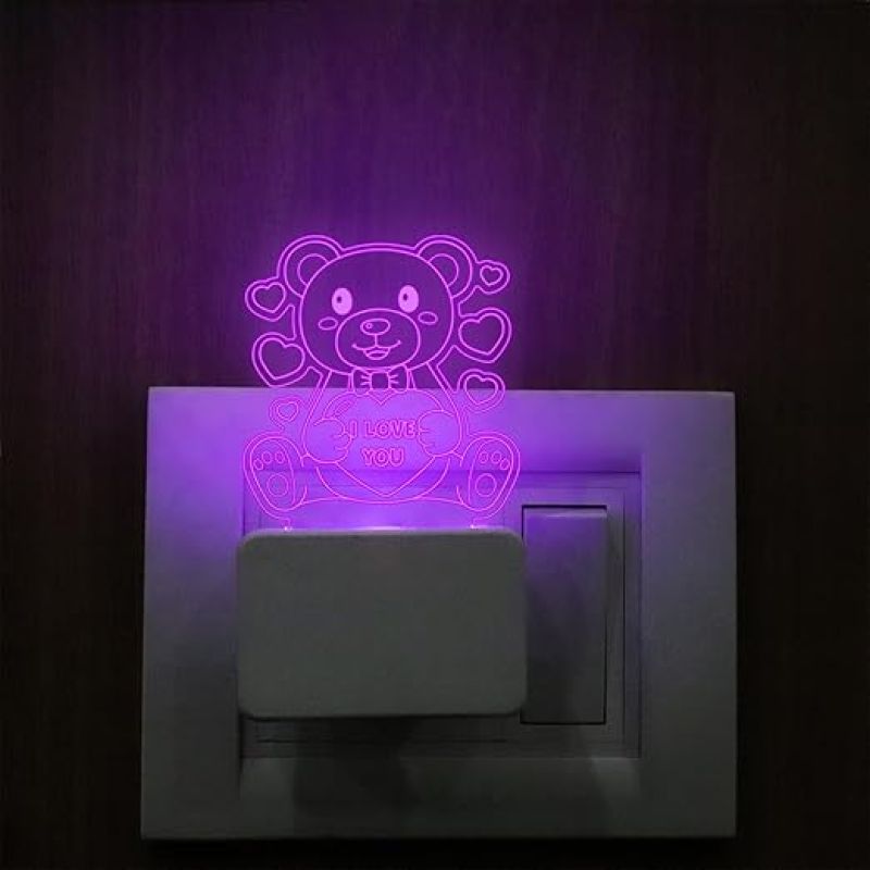 3D Illusion Cute Teddy Night Lamp with Automatic Color Changing Light  I Love You Led Night Lamp  Gift for Birthday Anniversary Valentine Day (Design 1)