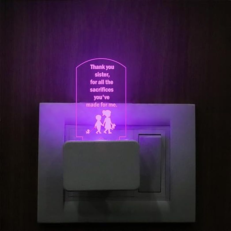 Thankyou Gift for Sister Quote Engraved Plug Night Lamp with 7 Color Changing Light  Gift for Sister  Birthday Gift for Sister  Raksha Bandhan Gift for Sister (Quote 1)