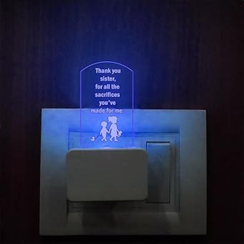 Thankyou Gift for Sister Quote Engraved Plug Night Lamp with 7 Color Changing Light  Gift for Sister  Birthday Gift for Sister  Raksha Bandhan Gift for Sister (Quote 1)