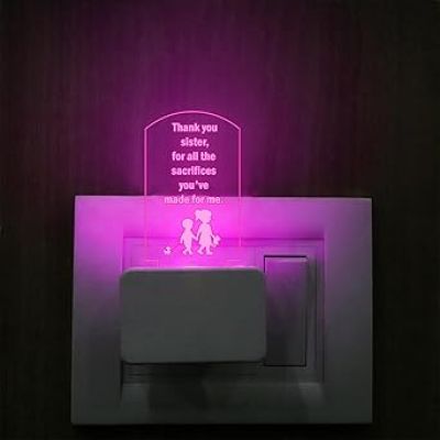 Thankyou Gift for Sister Quote Engraved Plug Night Lamp with 7 Color Changing Light  Gift for Sister  Birthday Gift for Sister  Raksha Bandhan Gift for Sister (Quote 1)